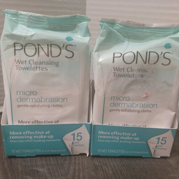 Pond's Micro Dermabrasion Wet Cleansing Towelettes 15 Ct Lot Of 2 Packages - Picture 1 of 6